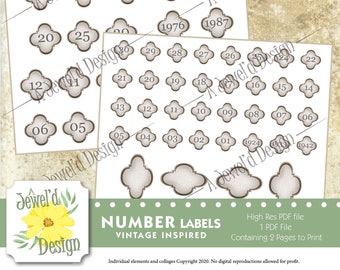Number Labels - "Vintage Textured Linen Inspired" UPDATED