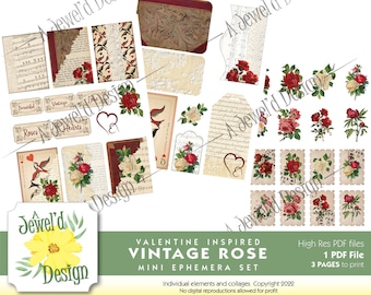 Valentine Inspired Vintage Rose Mini Ephemera Set