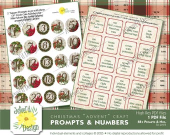 An Advent 24 day Craft Prompt Digital Kit; Red, Green and Vintage Inspired