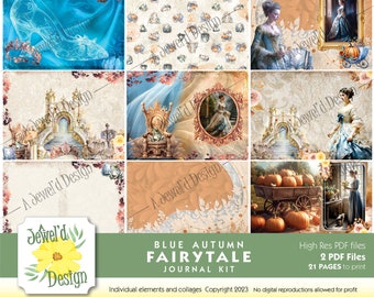 Blau Herbst Märchen Digital Junk Journal Memory Keeping Kit