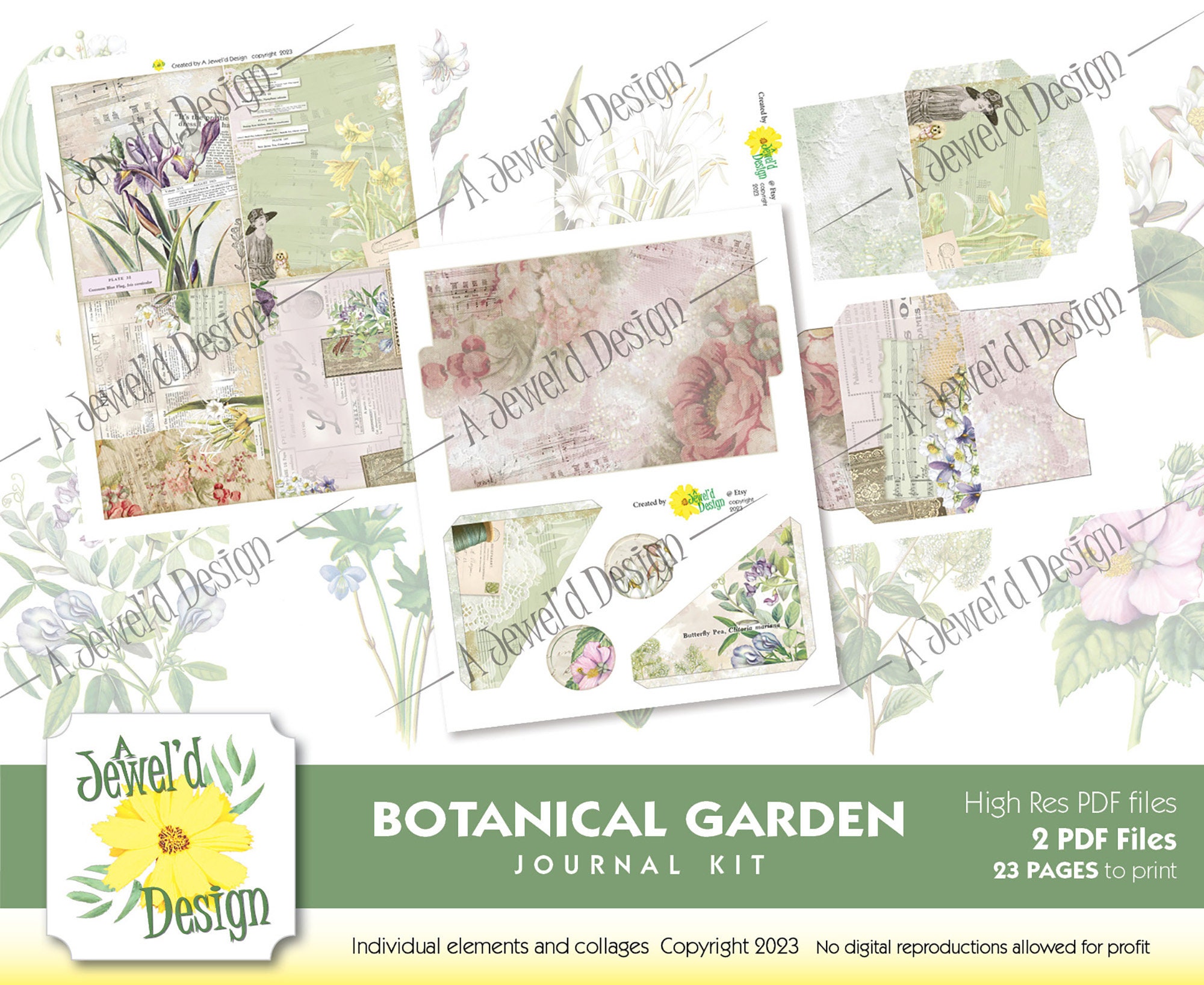 Botanical Garden Digital Junk Journal Kit - Etsy