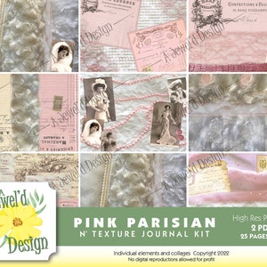 Pink Parisian N&#39; Texture Digital Junk Journal Kit for standard & Skinny Journals