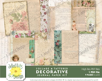Dekorative Collagen und Tattered Rose Floral inspirierte druckbare Seiten zum Basteln mit Papier