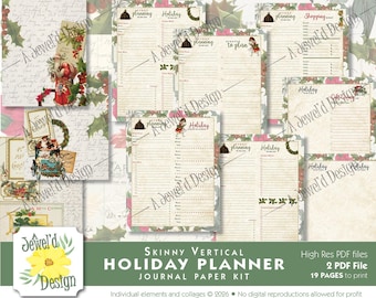Skinny Vertical Holiday Planner Printable Digital Journal Kit - Vintage Greetings