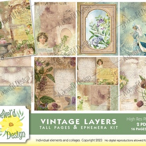 Vintage Layered Tall Journal Pages and Ephemera Digital Kit