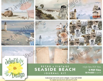Retro & Vintage Seaside Beach Digital Junk Journal Kit