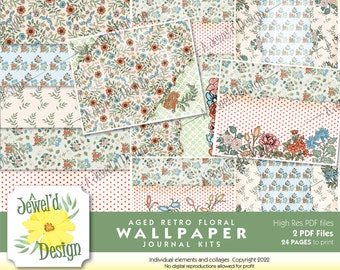 Alter Retro Blumen Wallpaper Digital Junk Journal Kit