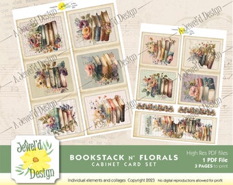 Bookstack N' Floral Square Cabinet Cards