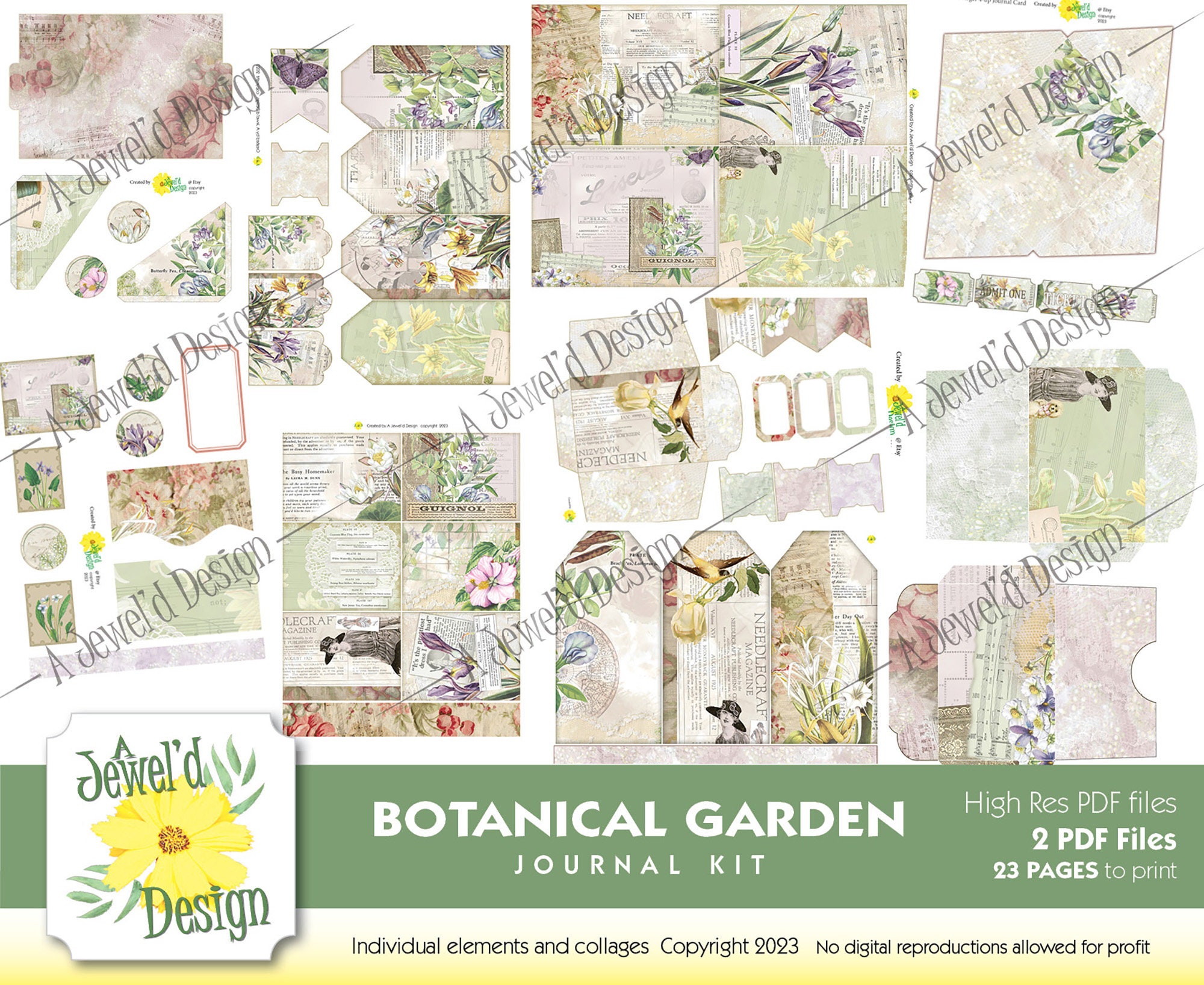 Botanical Garden Digital Junk Journal Kit - Etsy