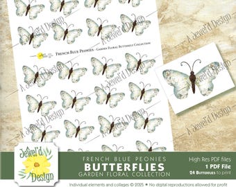 Französische Blaue Pfingstrosen Schmetterlinge - Garten Floral Schmetterling Verschönerung Kollektion