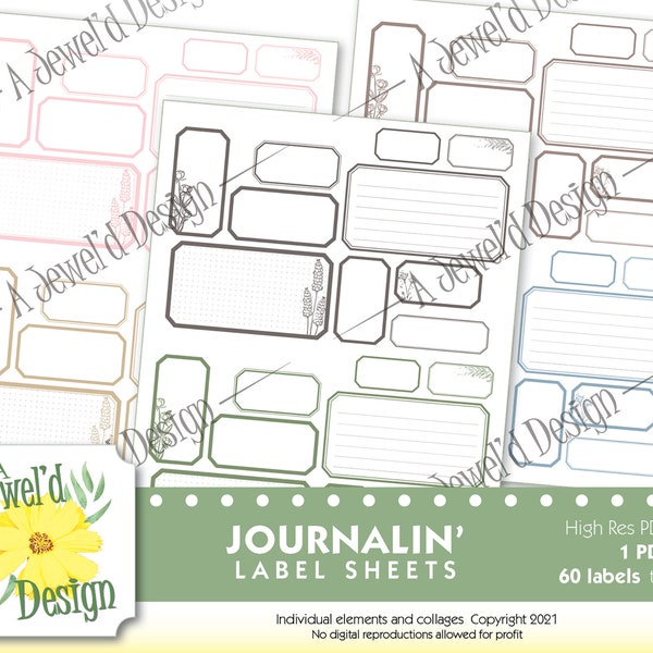 Bordered Journal Labels for junk journals, planners and ephemera