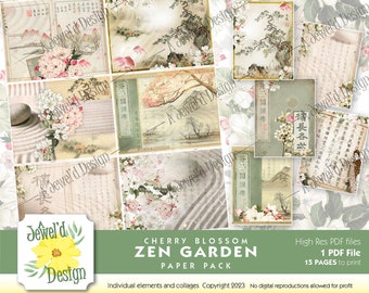 Vintage Kirschblüte Zen Garten Digital Journal Paper Pack