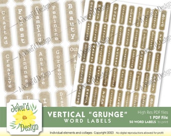 Vertikales "Grunge Typeset" Inspiriertes Word Label Sheet