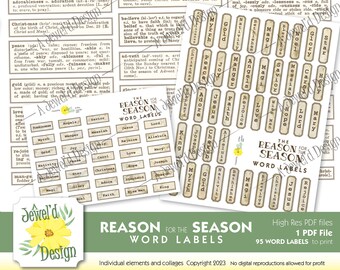 The Reason for the Season Nativity Christmas WORD labels and Definitions