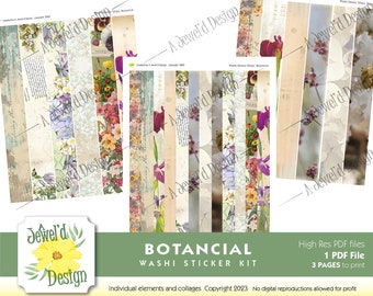Botanische Washi Sticker Strips für Journals und Happy Planner