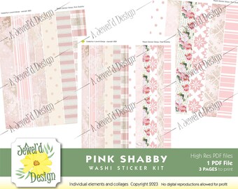 Pinke Shabby Washi Sticker Strips für Journals und Happy Planner