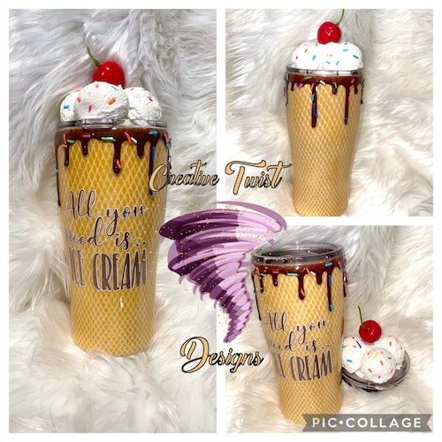 Ice Cream Cone Tumbler BUBBA CUP Glitter Tumbler 24 Oz Etsy