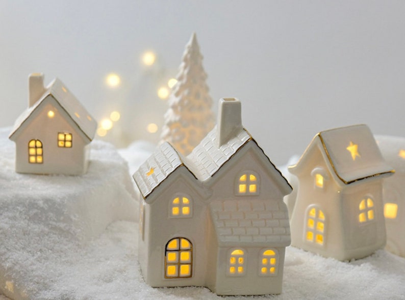 Christmas decorating ideas with white ceramic houses