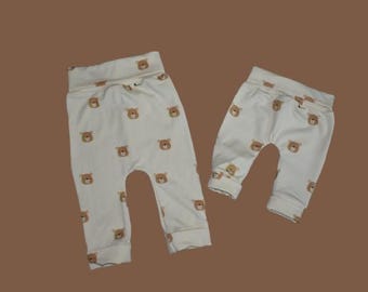 Organic cotton baby and toddler grow with me pants - bears