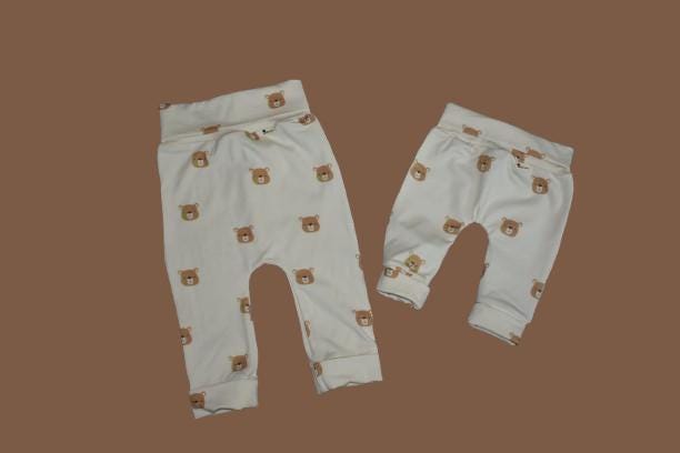 Organic cotton baby and toddler grow with me pants - bears