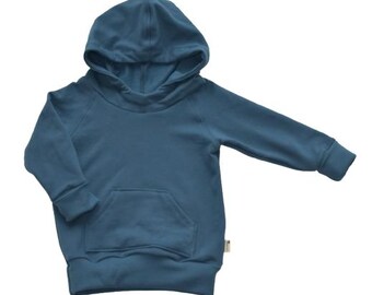 Organic cotton grow with me toddler hoodie - blue jeans