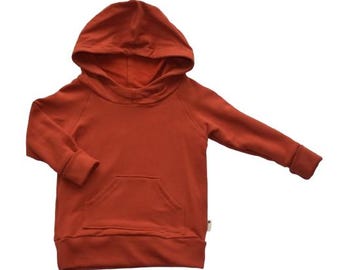 Organic cotton grow with me toddler hoodie - burnt orange