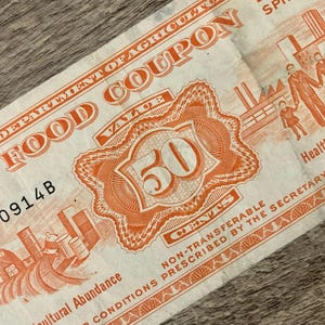 1973 Fifty Cent Authentic Food Stamp USDA, Circulated, American History, Collectible