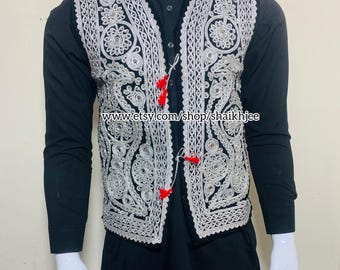 Handmade Embroidered Velvet Waistcoat, Afghani Tribal Vest