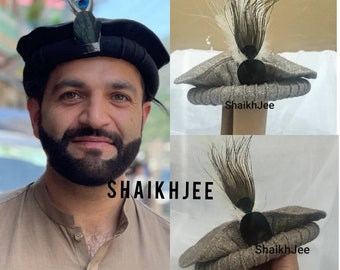 Handmade original 100% Wool pakol with feather,pakul hat- chitrali topi, afghani peshawari Hat-tradtional cap, headgear, FREE shipping,gift