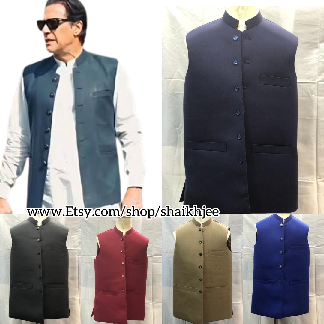 Imran Khan Style Handmade Pakistani Mens Waistcoatsindian Nehru Cut