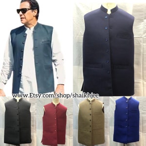 Imran khan style handmade Pakistani mens waistcoats-Indian nehru cut vest-wedding vest-afghani waskat-nehru cut jackets-mehndi-freeshipping image 1