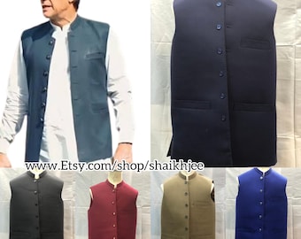 Imran khan style handmade Pakistani men’s waistcoats-Indian nehru cut vest-wedding vest-afghani waskat-nehru cut jackets-mehndi-freeshipping