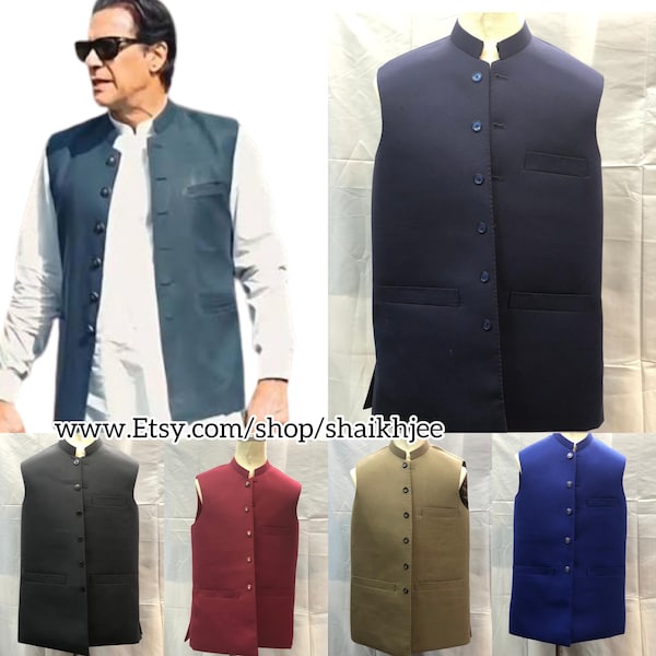 Imran khan style handmade Pakistani men’s waistcoats-Indian nehru cut vest-wedding vest-afghani waskat-nehru cut jackets-mehndi-freeshipping