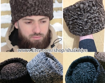 Sombrero karakul PAPAKHA de piel de oveja hecho a mano, sombrero karakul caucásico, kufi de cola de tabla de cordero, sombrero de oveja de piel, gorra qaraqul, sombreros de piel de oveja de invierno