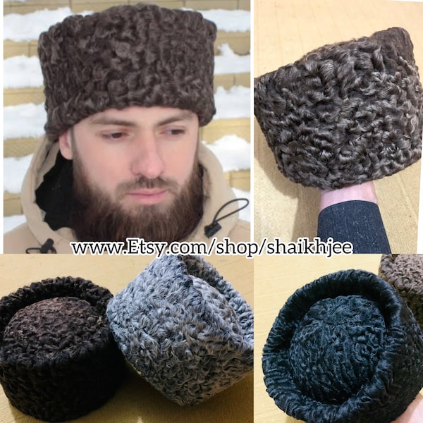 Handgefertigte Schaffell Karakul PAPAKHA Hut, Kaukasier Karakulhut, Lammbrett Schwanz Kufi, Pelzschafmütze, Karakulmütze, Winterschaffellmützen