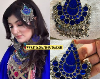 Beautiful afghani traditional blue tika-afghani Jewllery-headpiece-Silver jewellery set-kochi jewellery- Free shipping