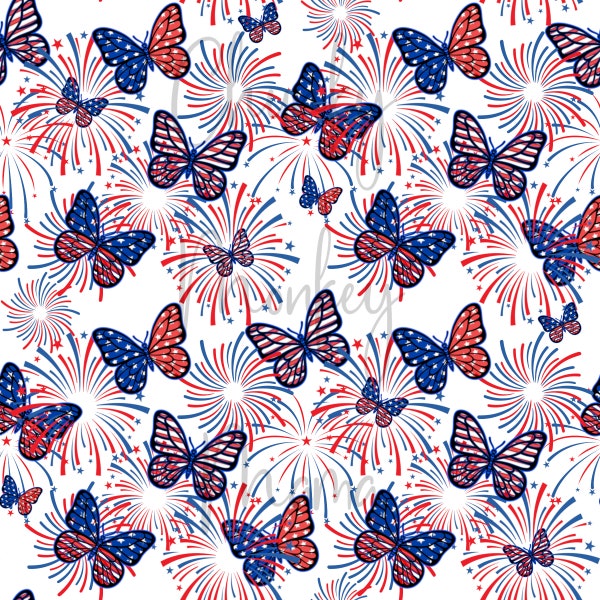 4th of July butterflies seamless pattern