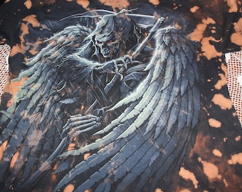 Bleach Dyed Grim Reaper T-Shirt. Size Medium