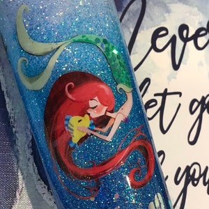 Ariel and Flounder The Little Mermaid Custom made Princess Collection Glitter stainless steel tumbler