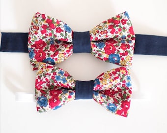 Liberty Emma e Georgina papillon rosso e blu navy, fiori, matrimonio country e boho