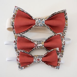 Liberty Ava Autumn bow tie terracotta brick khaki sky blue, boho country wedding gift child baby