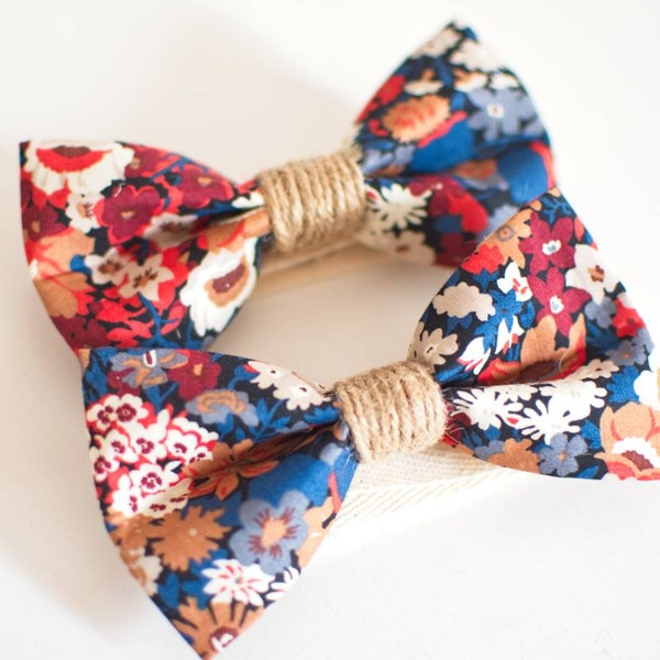 Papillon a fiori Liberty Thorpe in filo ruggine, blu navy, indaco, terracotta, rosso, beige, cammello e iuta