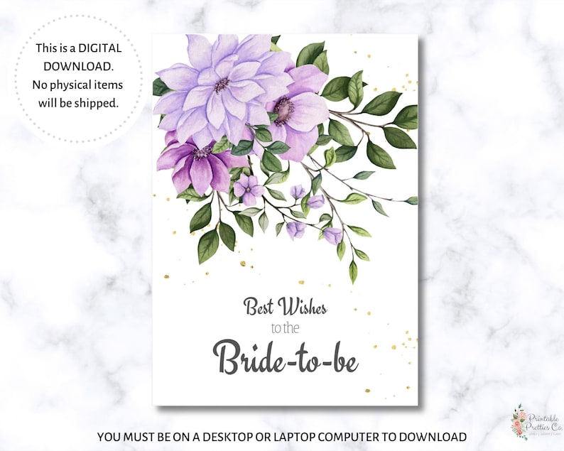 Bridal Shower Congratulations Card Printable Download Beautiful Bride-to-be Card Instant Download Wedding Greeting Card Card for Bride