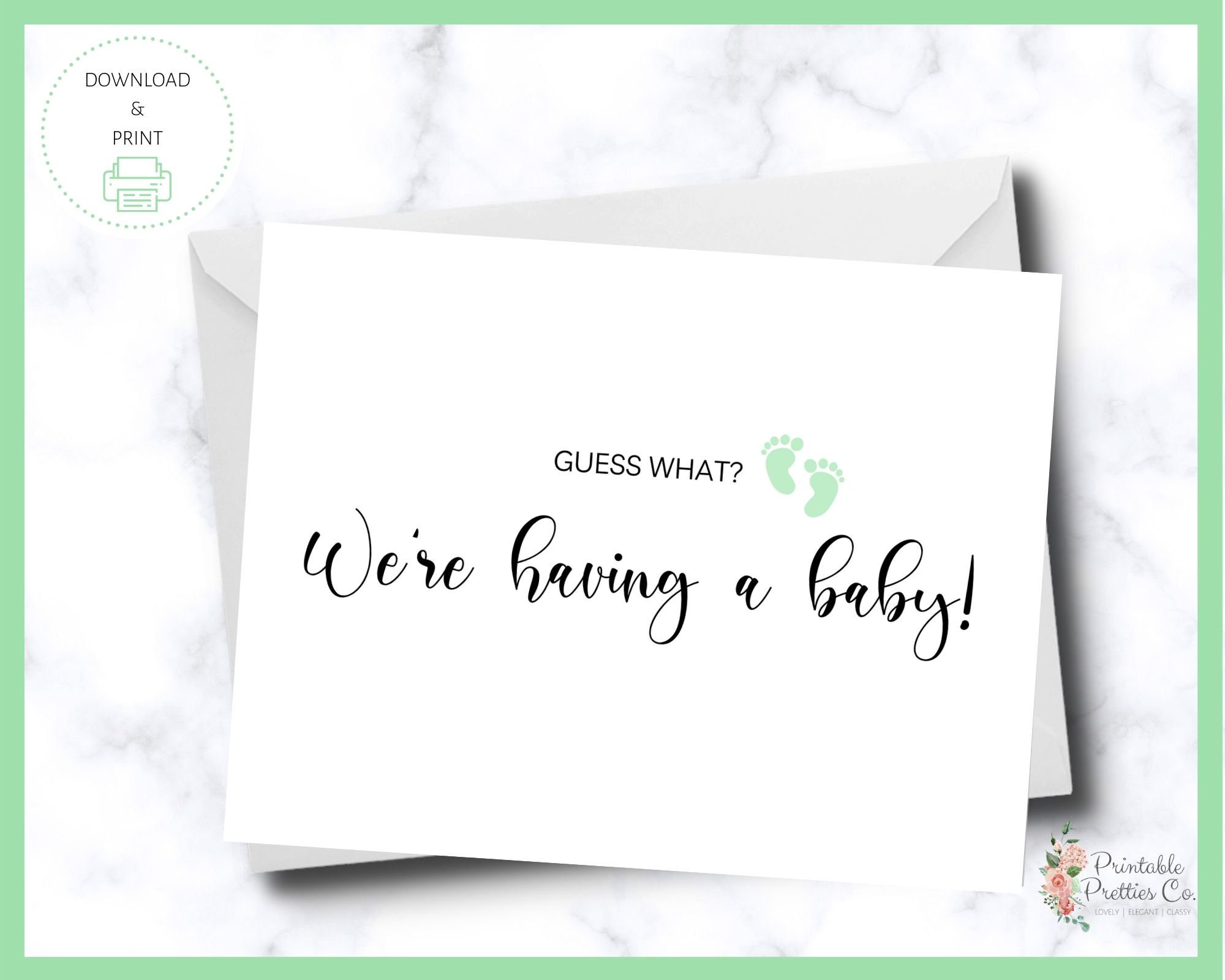 Pregnancy Announcement Card Printable / Baby Announcement Card Etsy