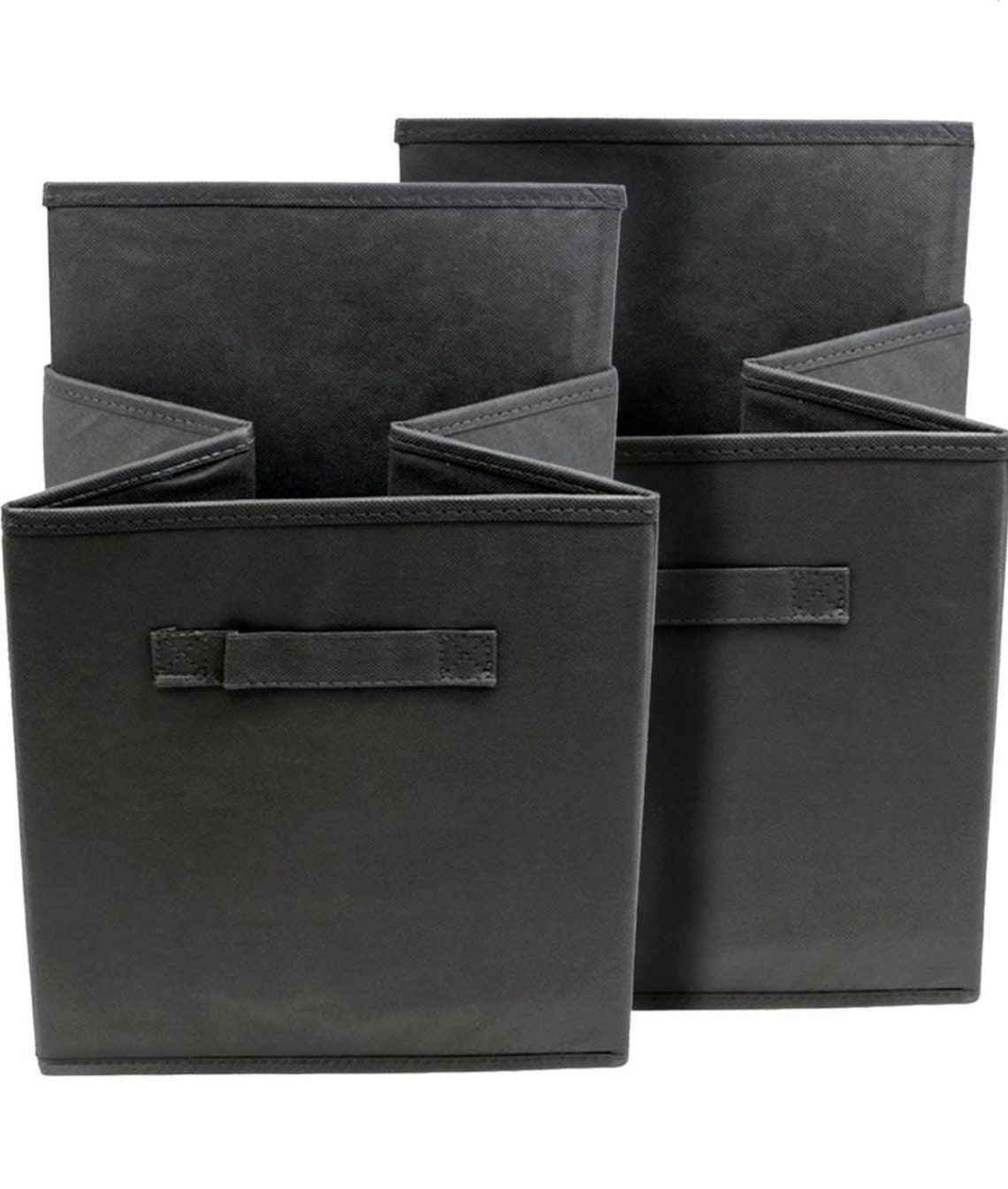 Black Storage Box W/Handle Foldable Canvas Collapsible Cube Etsy