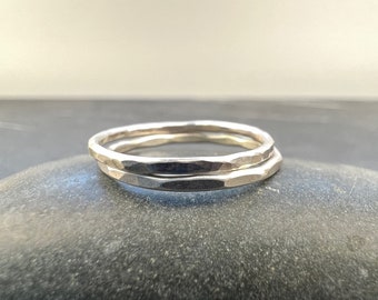 Hammered Ring - Textured Thin Stacking Ring - Sterling Silver one of a kind handmade ring