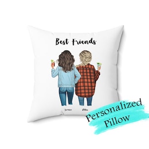 Custom Best Friend Pillow – Personalized Gift for Birthday, Cousin or Sister – Cute Throw Pillow with Names & Characters
