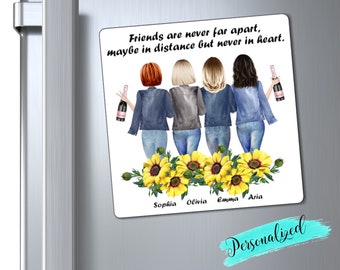 Magnets with Custom Card personalisation, Gift for friends 1-4 girls