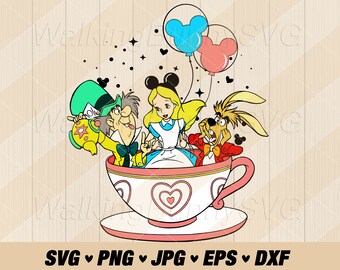 Wonderland Tea Cup Svg Png, Layered Wonderland Characters Svg, Wonderland Tea Party Png, Svg Files For Cricut, Instant Download