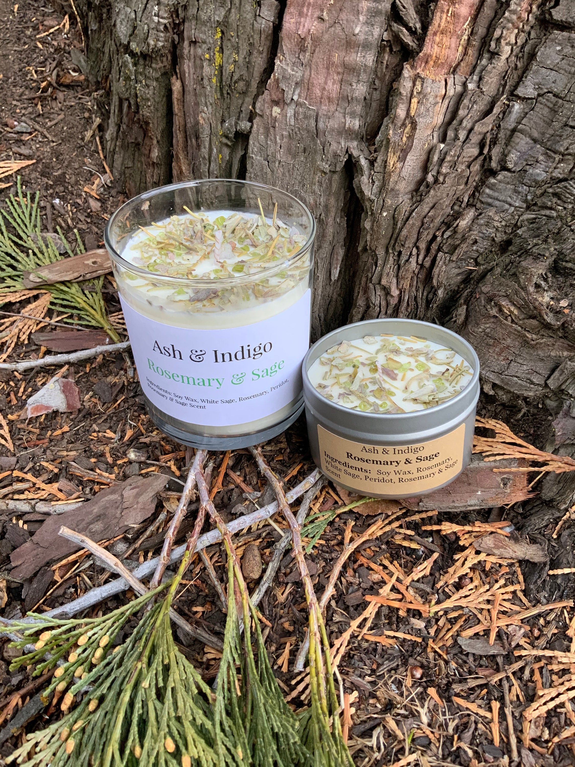 Rosemary & Sage Crystal Candles Spell Candles White Sage Etsy